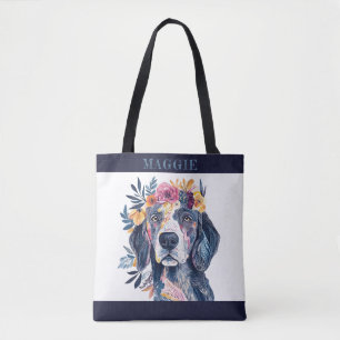 Boho Floral Spaniel Dog Watercolor Illustration Tote Bag