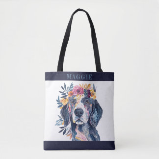 Boho Floral Spaniel Dog Watercolor Illustration Tote Bag