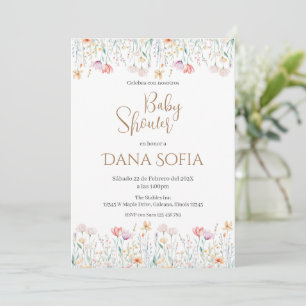 Boho floral Spanish Baby Shower Girl invitation