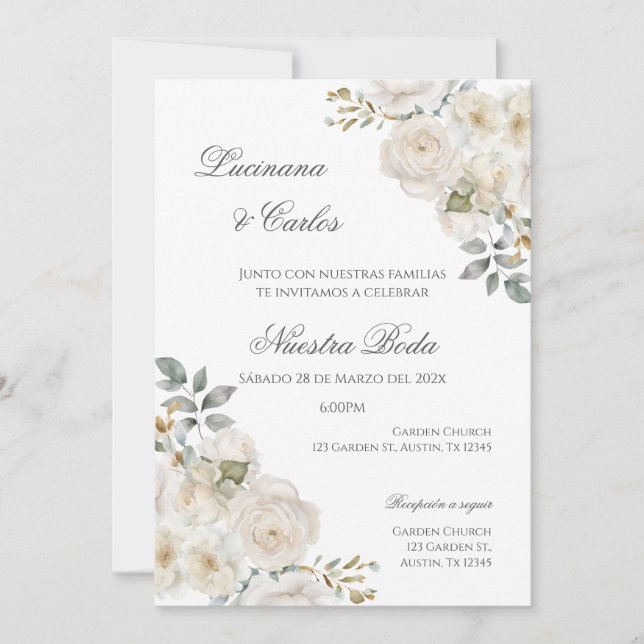 Boho Floral Spanish Wedding Invitation (Front)