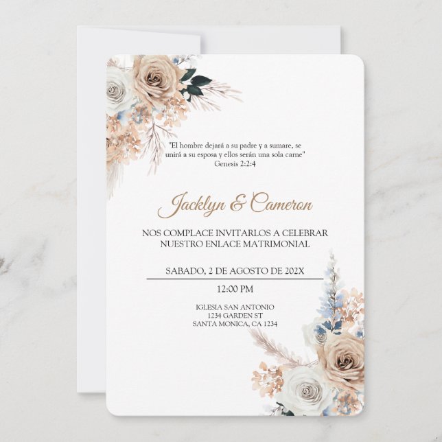 Boho Floral Spanish Wedding Invitation (Front)
