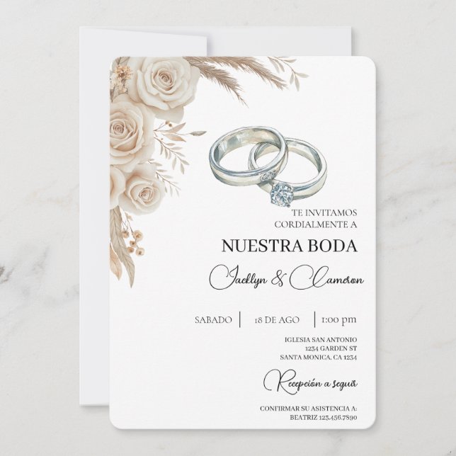 Boho Floral Spanish Wedding Invitation (Front)