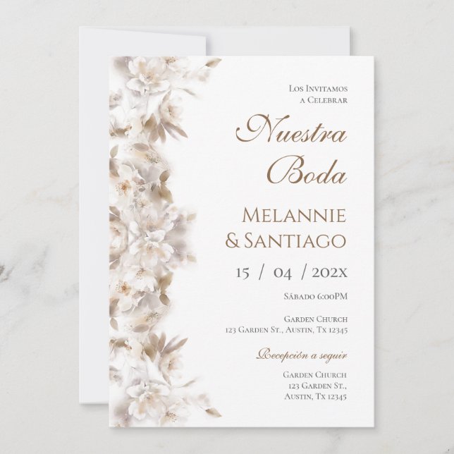 Boho Floral Spanish Wedding Invitation (Front)