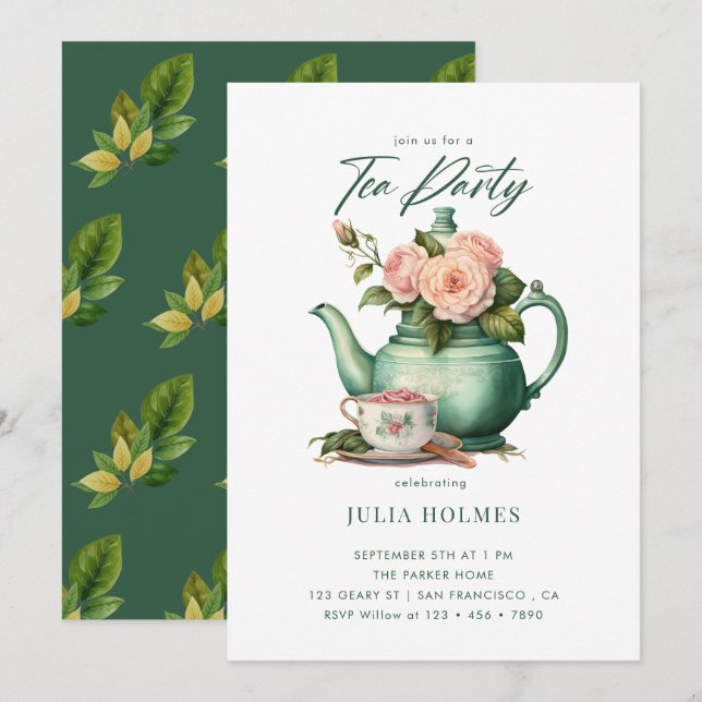 Boho Floral Spring | Teacup Tea Party Invitation (Front/Back)