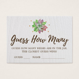 Boho Floral Succulent Guess How Many Kisses Cards