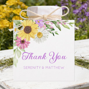 Boho Floral Sunflower Daisy Wedding Thank You Favour Tags