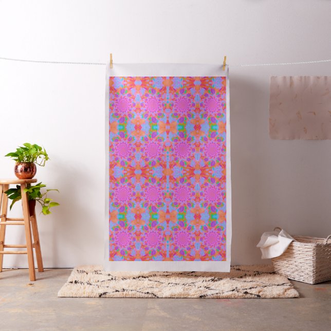 Boho Floral Sunflowers Pink Orange Purple Green Fabric (In Situ)