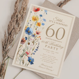 Boho Floral Surprise 60th Birthday Party For Her Invitation