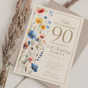 Boho Floral Surprise 90th Birthday Party For Her Invitation