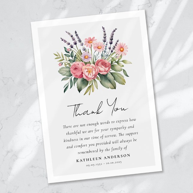 Boho Floral Sympathy Funeral Thank You Card (Creator Uploaded)