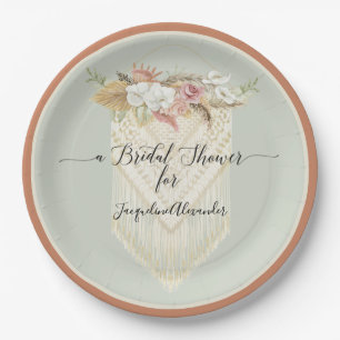 BOHO Floral Terra Cotta Pampas Grass Bridal Shower Paper Plate
