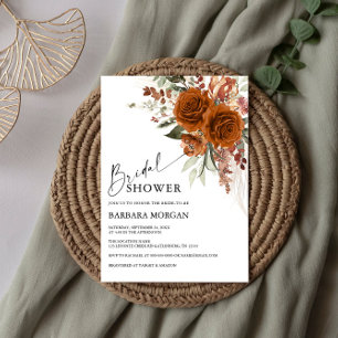 Boho Floral Terracotta Burnt Orange Bridal Shower Invitation