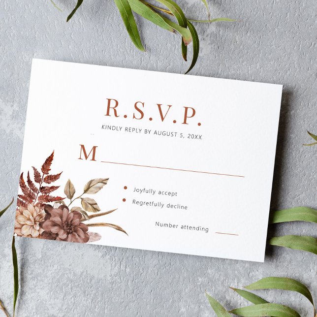 Boho floral terracotta foliage wedding RSVP card (Creator Uploaded)