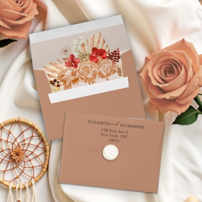Boho Floral Terracotta Liner & Return Address Envelope (Creator Uploaded)