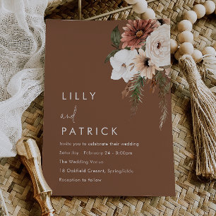 Boho Floral Terracotta Modern Wedding Invitation