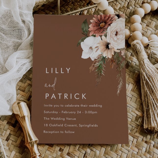 Boho Floral Terracotta Modern Wedding Invitation (Creator Uploaded)