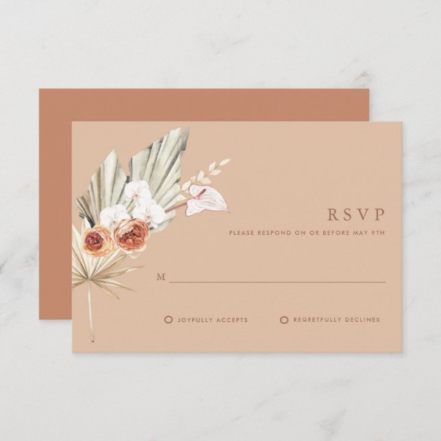 Boho Floral Terracotta Monogram Wedding RSVP Card (Front/Back)