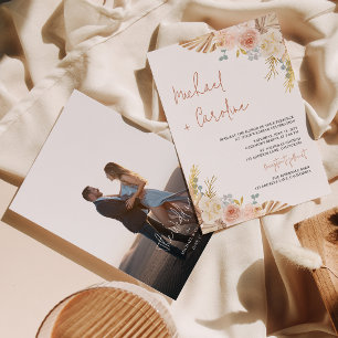 Boho Floral Terracotta Pampas Photo Script Wedding Invitation
