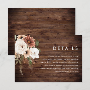 Boho Floral Terracotta Rustic Wood Wedding Details Enclosure Card