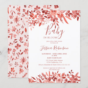 Boho floral terracotta watercolor chic baby shower invitation