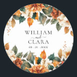 Boho Floral Terracotta Watercolor Wedding Classic Round Sticker<br><div class="desc">Add a touch of rustic elegance to your wedding favours with this Boho Floral Terracotta Watercolor Sticker. Featuring soft blooms and earthy tones,  it's the perfect accent for a natural,  chic celebration. Personalise to make it uniquely yours!</div>