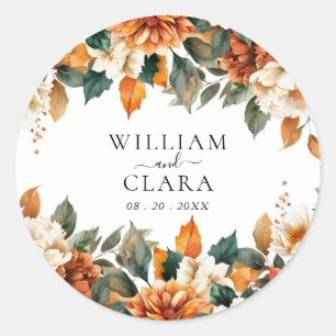 Boho Floral Terracotta Watercolor Wedding Classic Round Sticker