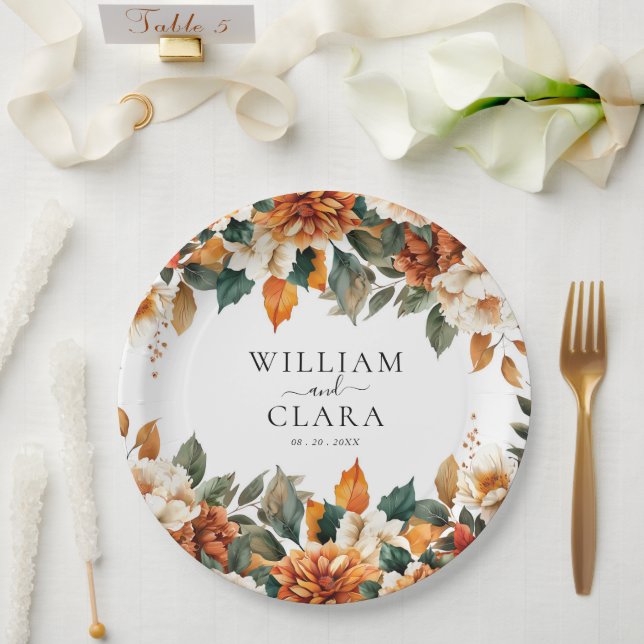 Boho Floral Terracotta Watercolor Wedding Paper Plate (Wedding)