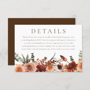 Boho Floral Terracotta Wedding Details Enclosure Card
