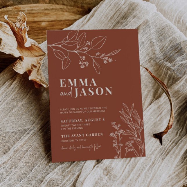 Boho Floral Terracotta Wedding Invitation (Creator Uploaded)