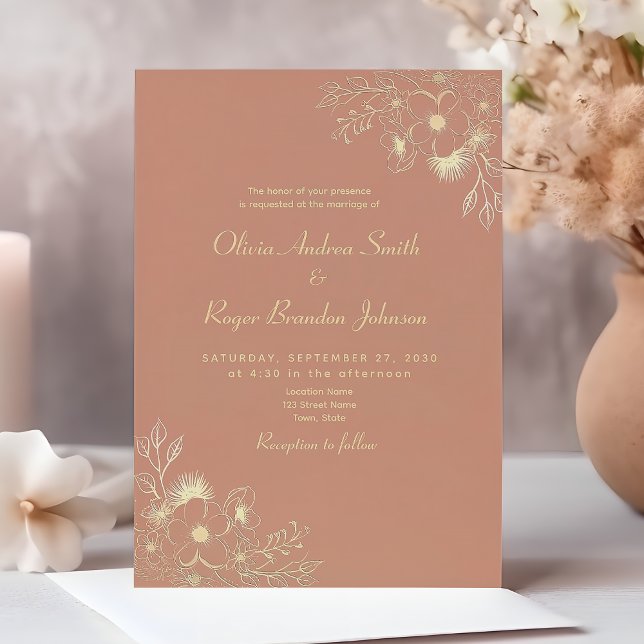 Boho Floral Terracotta Wedding Invitation (Creator Uploaded)