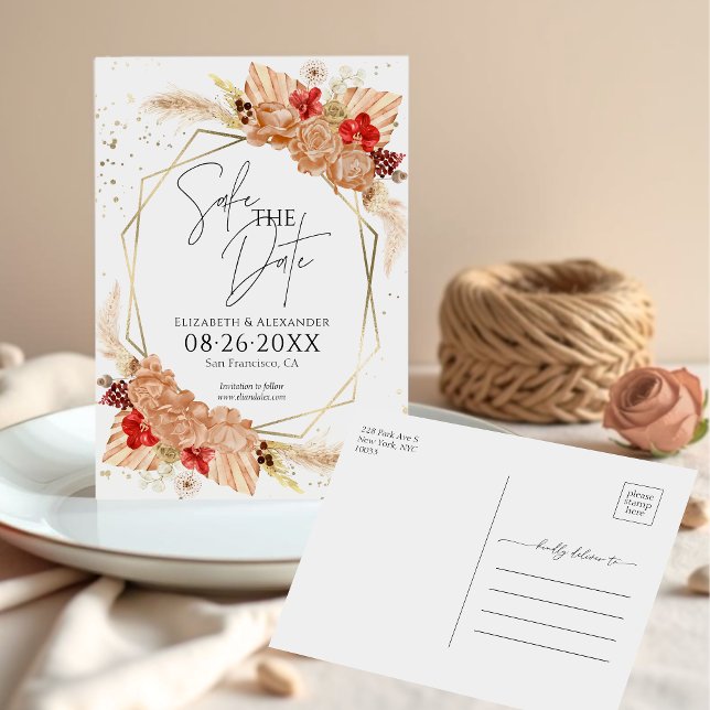 Boho Floral | Terracotta Wedding Save The Date Postcard (Creator Uploaded)