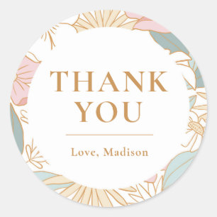 Boho Floral Thank You Bridal Shower Classic Round Sticker