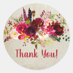 boho floral thank you stickers