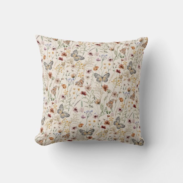 Boho Floral Throw Pillow (Front)
