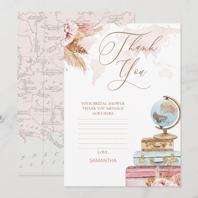 Boho Floral Travelling Bridal Shower Thank You Car Invitation (Front/Back)