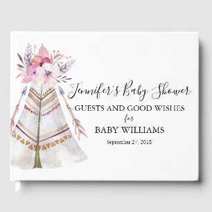 Boho Floral Tribal Teepee Baby Shower Guest Book