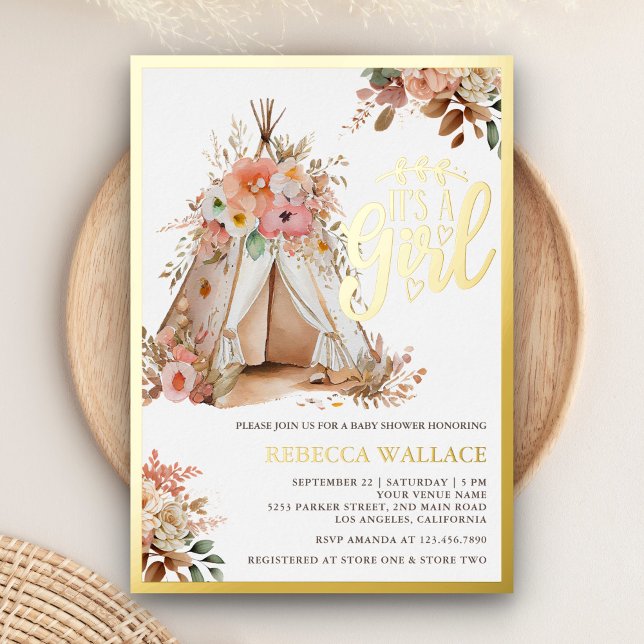 Boho Floral Tribal Teepee Girl Baby Shower (Creator Uploaded)