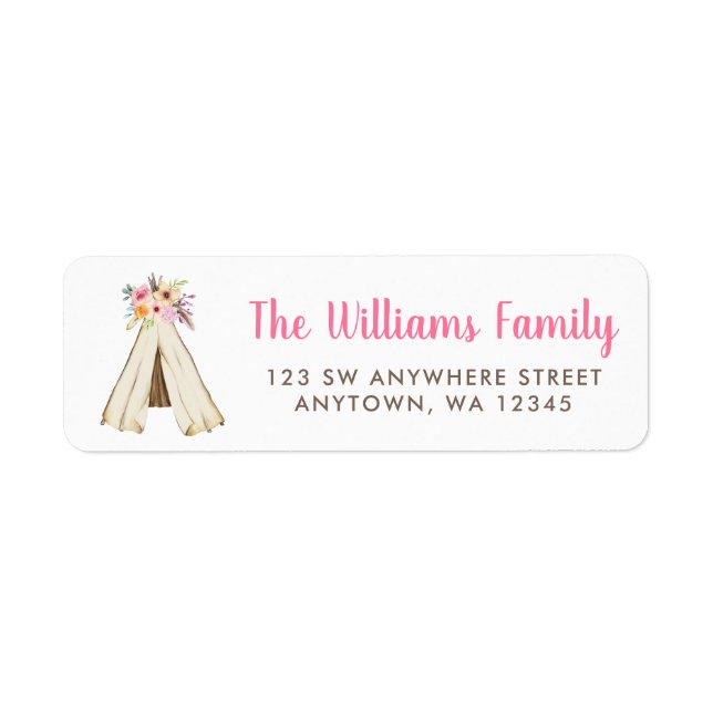 Boho Floral Tribal Teepee Return Address (Front)