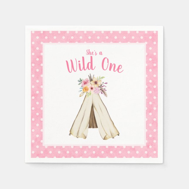 Boho Floral Tribal Teepee Wild One 1st Birthday Napkin (Front)