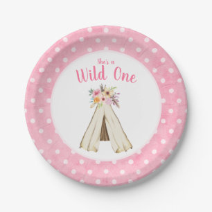 Boho Floral Tribal Teepee Wild One 1st Birthday Paper Plate