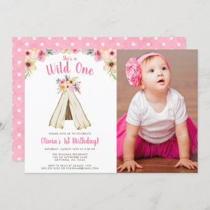 Boho Floral Tribal Teepee Wild One Birthday Photo Invitation