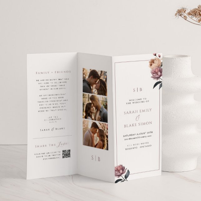 Boho Floral Trifold Wedding Program Paper Sheet (Creator Uploaded)