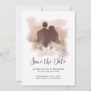 BOHO Floral Tropical Modern Script Palm Photo Save The Date