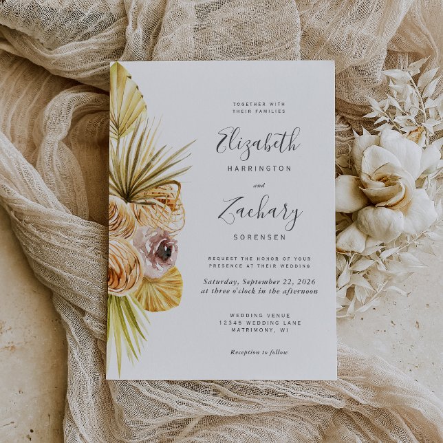 Boho Floral Tropical Soft Earth Tones Wedding Invitation (Creator Uploaded)