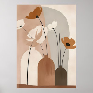 Boho Floral Vases & Abstract Shapes Poster