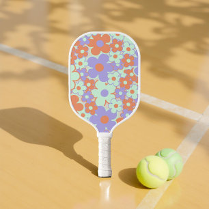 Boho Floral Vibrant Orange & Purple Botanical  Pickleball Paddle