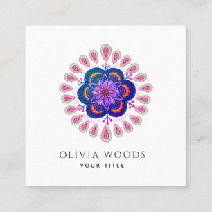 Boho Floral Violet Pink Square Business Card
