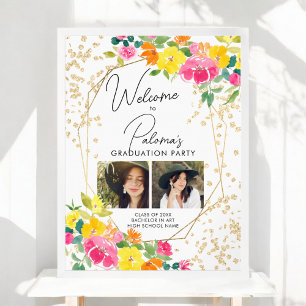 Boho Floral Watercolor 2 photo Graduation Welcome Poster