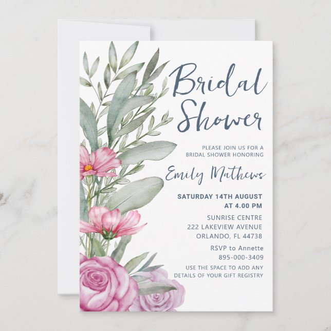 Boho Floral Watercolor Bridal Shower  Invitation (Front)