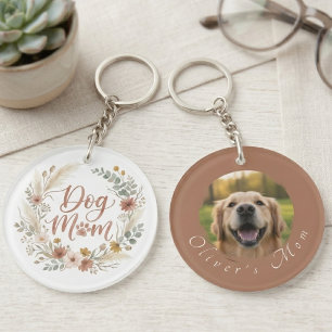 Boho Floral Watercolor Dog Mum Photo Key Ring